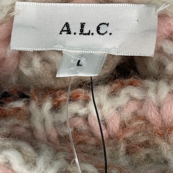 A.L.C. Selina Striped Knitted Wool Turtleneck Sweater Size L Pink Multi - Picture 9 of 10